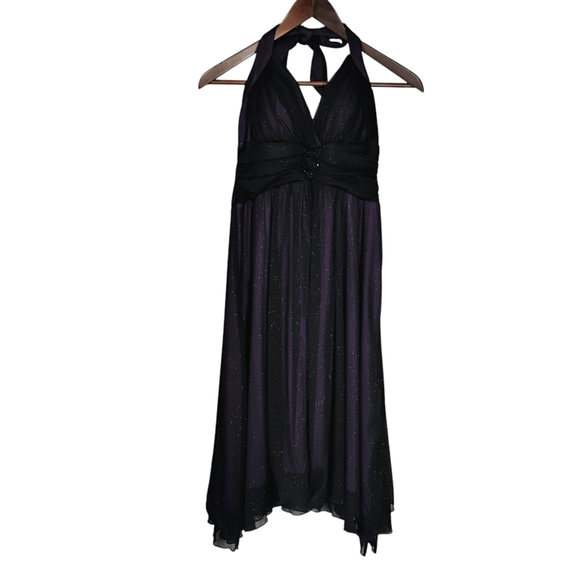 City Triangles Y2K Glittery Babydoll Halter Dress Purple Black Whimsigoth Large - Picture 1 of 14